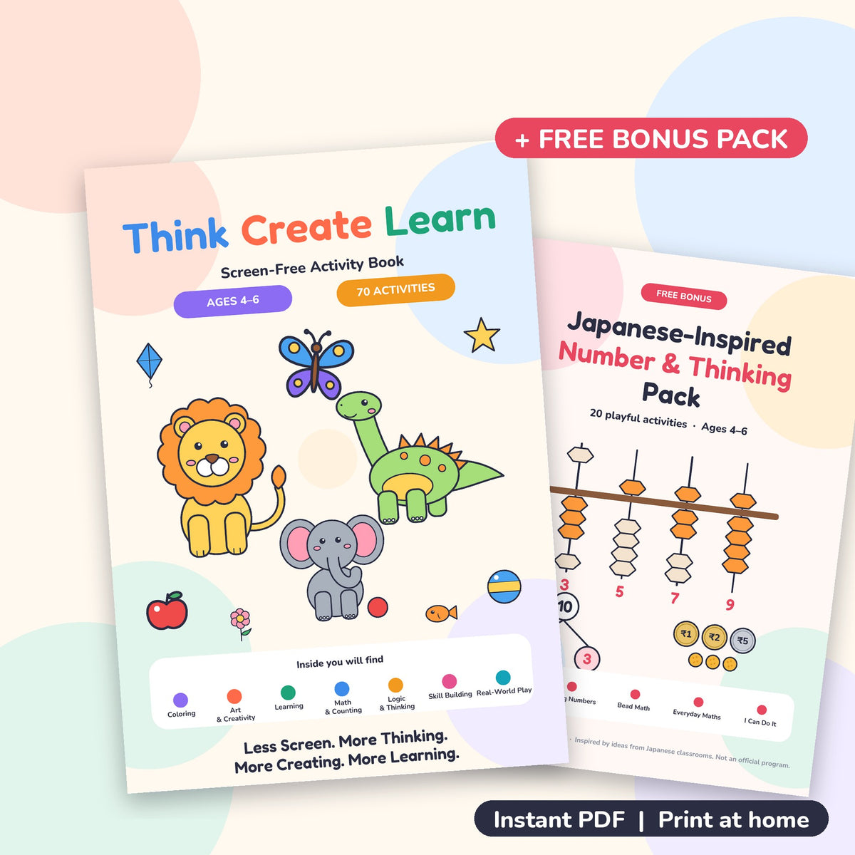 Think Create Learn: 70 Screen-Free Activities for Ages 4 to 6 (Printable PDF)