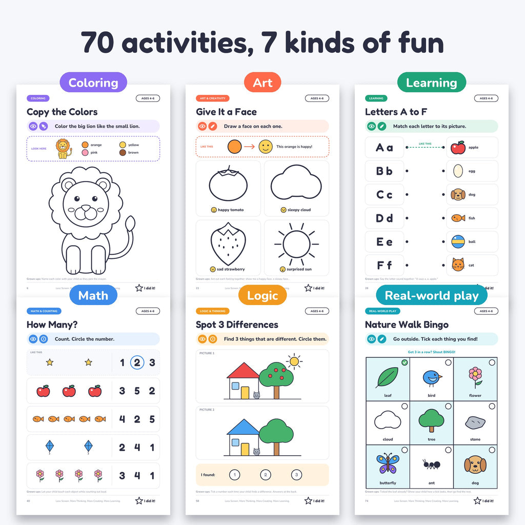 Think Create Learn: 70 Screen-Free Activities for Ages 4 to 6 (Printable PDF)