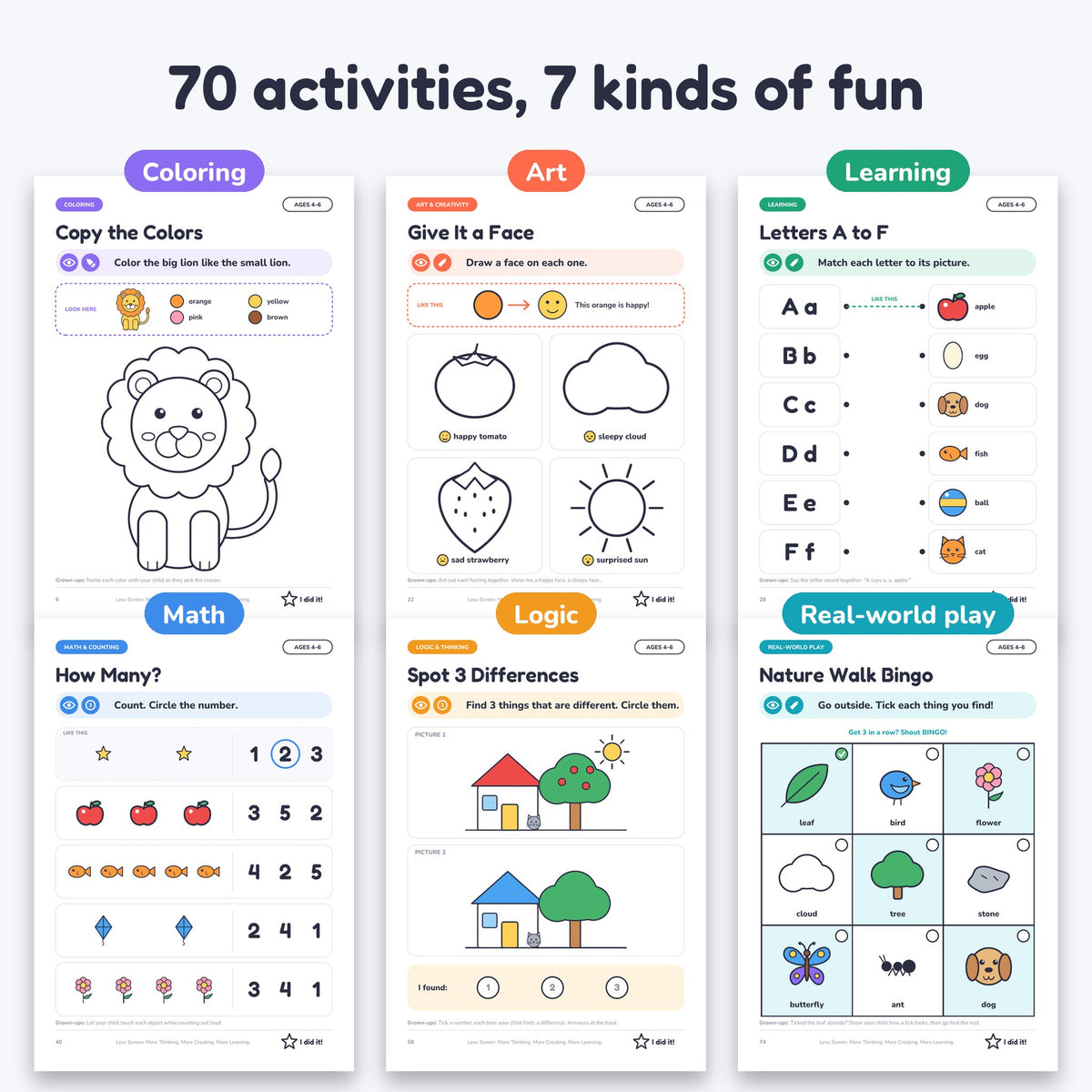 Think Create Learn: 70 Screen-Free Activities for Ages 4 to 6 (Printable PDF)