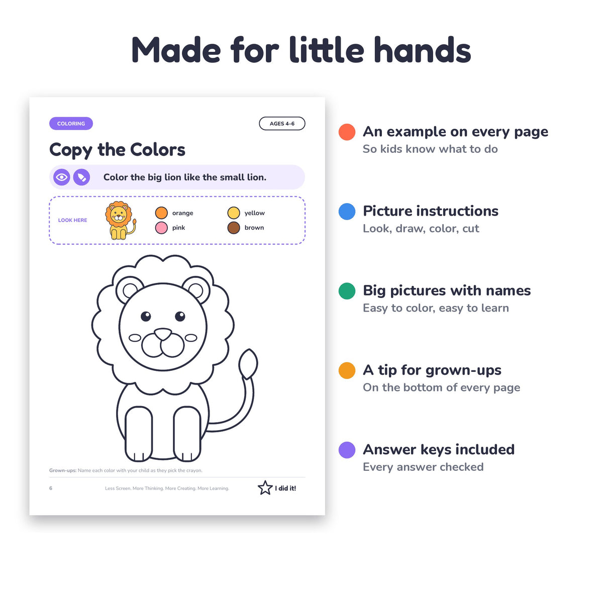 Think Create Learn: 70 Screen-Free Activities for Ages 4 to 6 (Printable PDF)