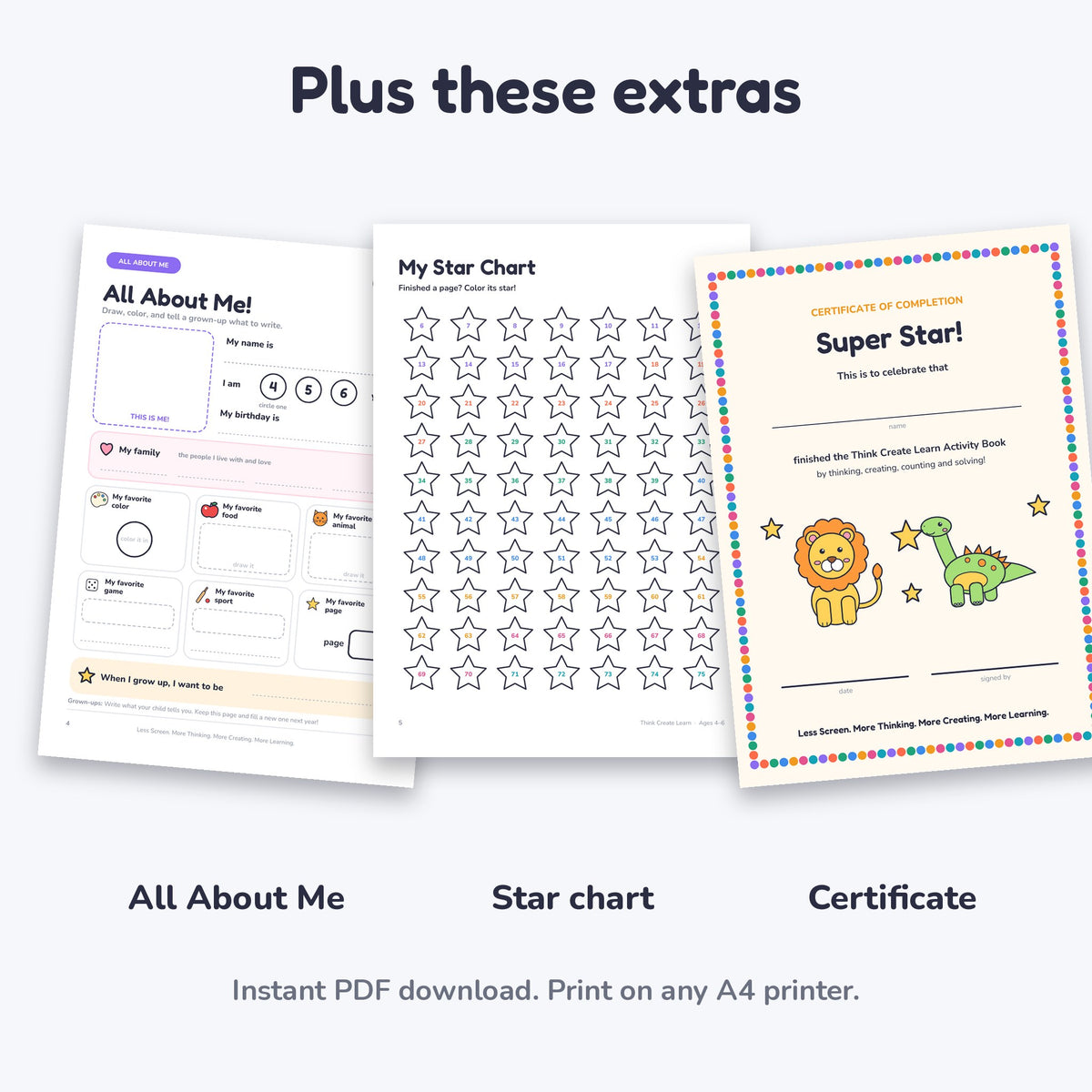 Think Create Learn: 70 Screen-Free Activities for Ages 4 to 6 (Printable PDF)
